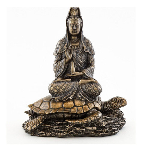 Budista Diosa Kuan-yin Guanyin Tortuga Mar Real Polvo Bronce