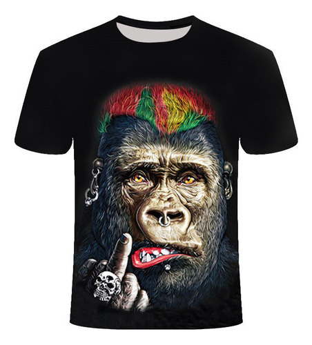 Divertida Camiseta De Manga Corta Estampada De Gorila Mono