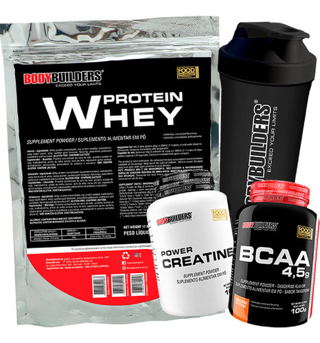 Kit Whey Protein 500g + Creatina + Bcaa + Coqueteleira Sabor Baunilha