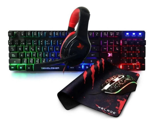 Combo 4 En 1 Teclado Mouse Audífono Mousepad Xblade Gamer Color del mouse RGB Color del teclado Negro