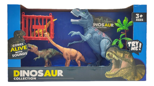 Set Muñecos Dinosaurios Con Luz + Sonido + Accesorios Niños