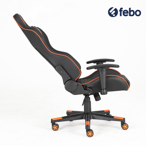Silla de escritorio Meetion CHR14 MT-CHR14 gamer ergonómica negra y naranja con tapizado de cuero sintético