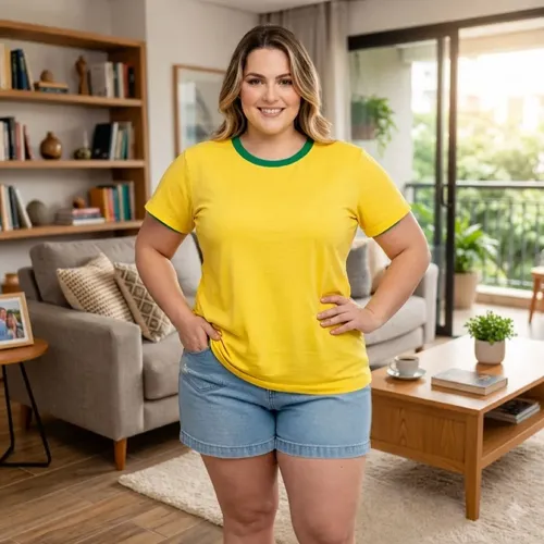 Camiseta Amarela Lisa Para Estampar Dtf Copa Mundo Brasil