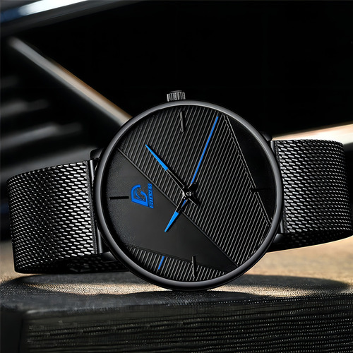 Reloj Dijanes Classic Black Ultra Thin Mesh para hombre