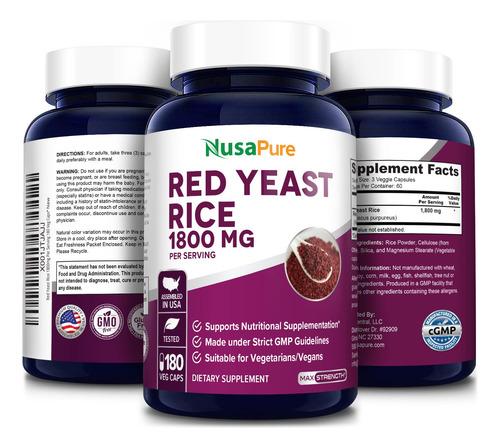 Suplemento Nusapure Levedura De Arroz Vermelho 1800mg 180 Cá