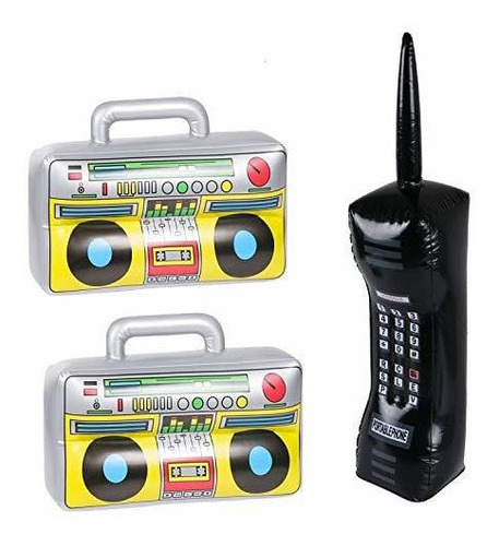 3pcs Inflable Boombox Y Teléfono Móvil 80s 90s Sumini...