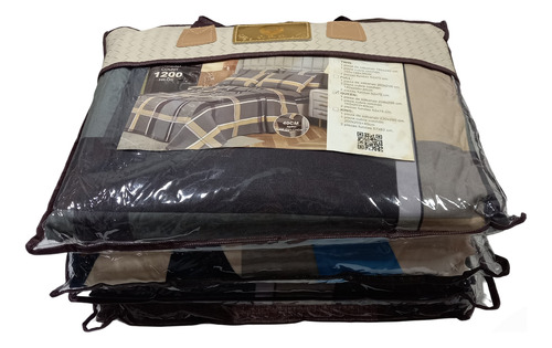 Juego De Sábanas C.d.o. 2 1/2 Plazas Americano 203x228 Cm Marrón Oscuro - Beige - Gris Y Negro Cuadro Moderno