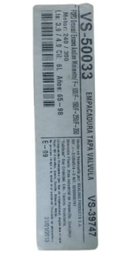 Empacadura De Tapa Válvula Fraco Ford Bronco, Andino 65-98
