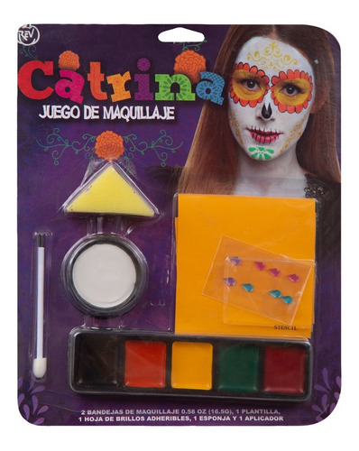 Kit De Maquillaje Catrina Color Amarilla Halloween Fiesta