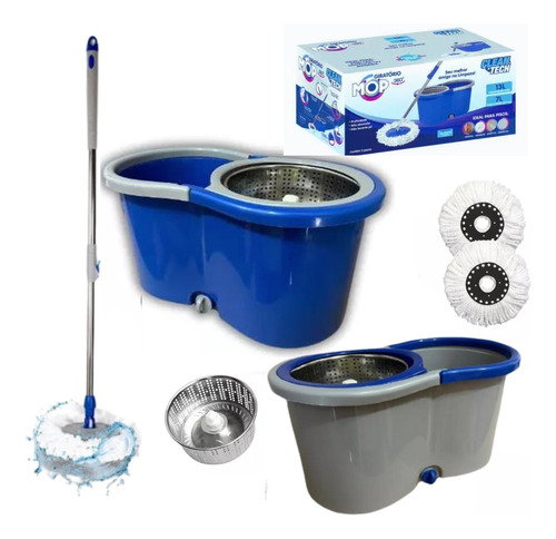 Mop Giratório Inox 13l Mop De Limpeza Balde Rodo Esfregão Co