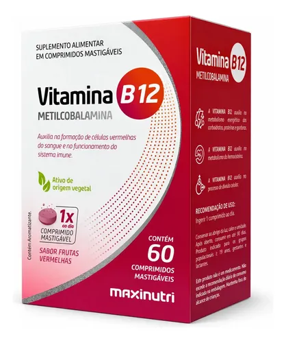 Maxinutri Vitamina B12 Metilcobalamina Mastigável Maxinutri 60 Comp R