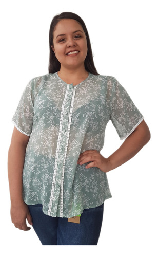 Blusa Extra 36 38 40 42 Estampada Con Botones De Fiesta