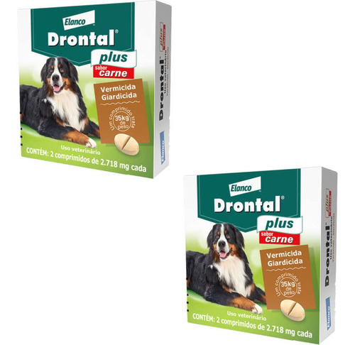 Combo 2 Vermífugo Drontal Plus Sabor Carne Cães 35kg 2 Comp