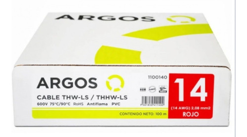  Cable Eléctrico Argos - Cal. 14 - Rollo 100m - Cobre Puro