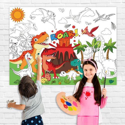 Póster Para Colorear Nicime Dinosaur 110 X 80 Cm Con Imagen