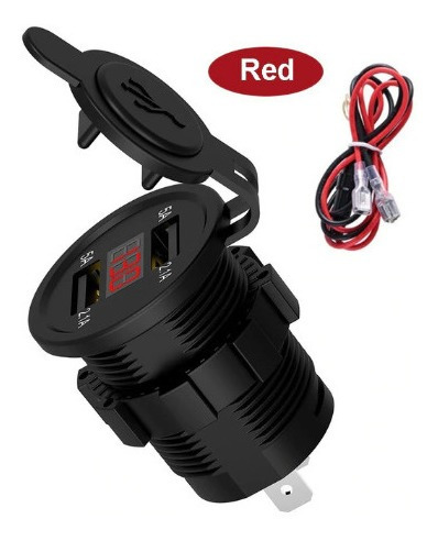 Cargador Doble Usb Para Auto Con Voltimetro Color Rojo