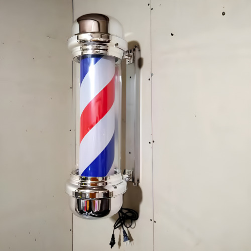 Poste De Barberia Y Peluqueria Con Luz Giratoria Plomo