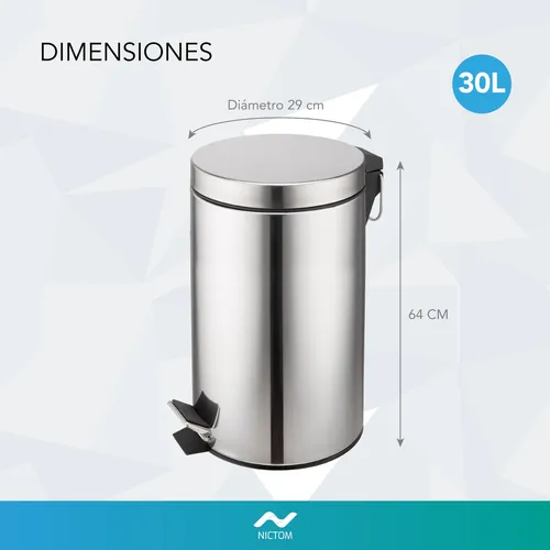Tacho De Basura 30 Lts Nictom Acero Inoxidable Cestos