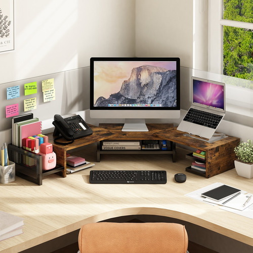 Suporte Monitor Base Informática Prateleira Setup Extensível Marrom