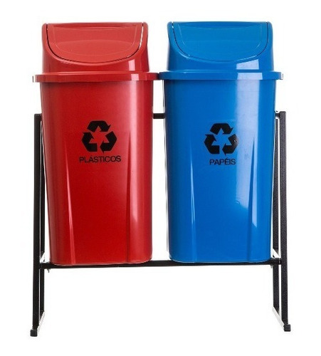 Lixeira P Reciclagem Basculante 60 Litros 2 Unidades Suporte