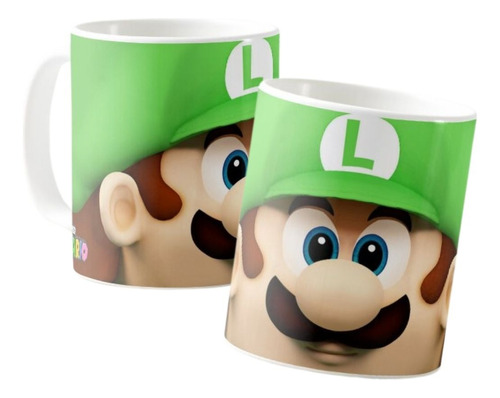 Mug Super Mario Cara De Luigi Taza Ceramica 11 Onz