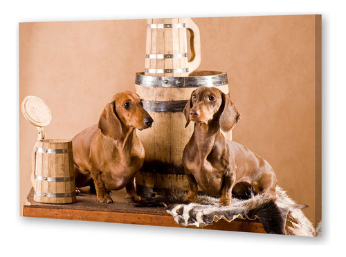 Cuadro 60x90cm Perros 10 Perros Salchicha Arriba De Mesa