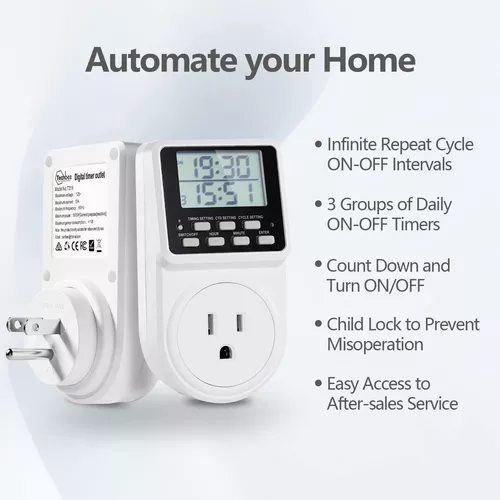 Enchufe de temporizador intermitente digital de ciclo de repetición  infinita para interiores, interruptor de alimentación eléctrica programable  de 24