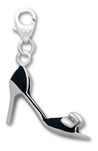 Dije Monona Stiletto Negro Macizo Esmaltado De Plata 925