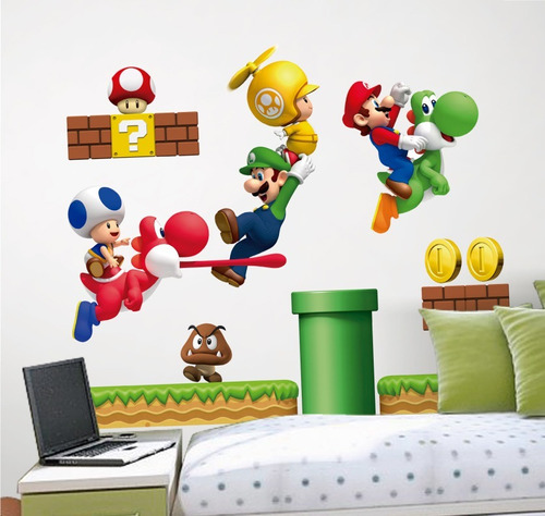 Vinilo Decorativo 3d Mario Bros Stickers De Pared 140x120cm