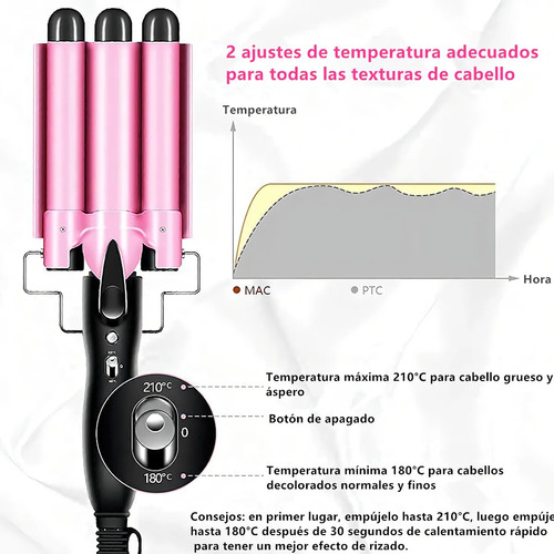 Rizador De Pelo Ondas Cerámica Con Temperatura Ajustable20mm
