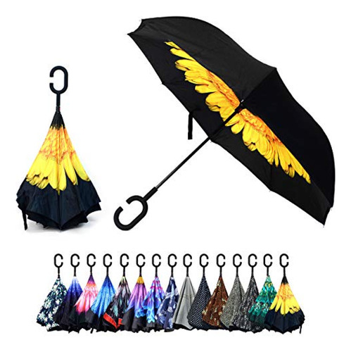 Paraguas Invertidos De Doble Capa Con Diseño De Flores Amari