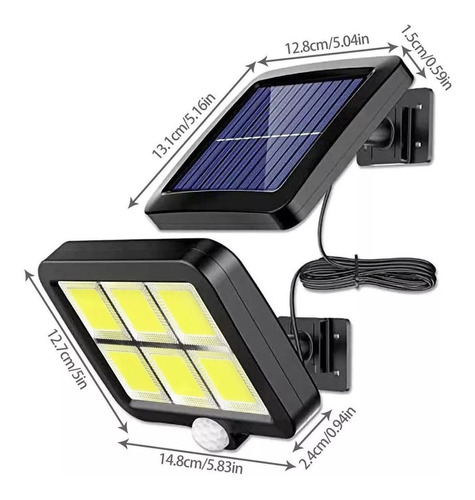 Luminária Led Com Sensor Movimento Painel Solar Separado Cor Preto