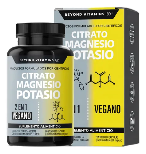 comprar Citrato de Magnesio + Citrato de Potasio | Adicionados con Platano en Polvo, Curcuma (curcumina) y Arroz | Cápsulas sin rellenos | Vegano | Citrate Magnesium + Potassium Citrate - 60 cápsulas