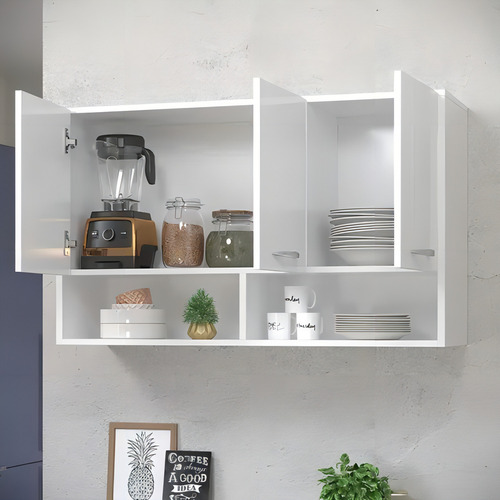 Mueble de cocina con 2 mostradores de pared con separadores, 1,50 m, color blanco
