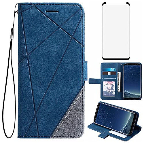 Funda Cartera Para Samsung Galaxy S8 Azul Piel Sintetica