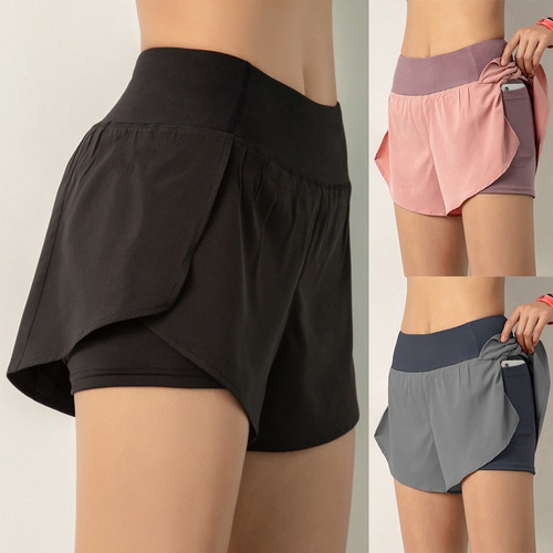 Pantalones Cortos Para Correr 2 En 1 Para Mujer Con Bolsillo