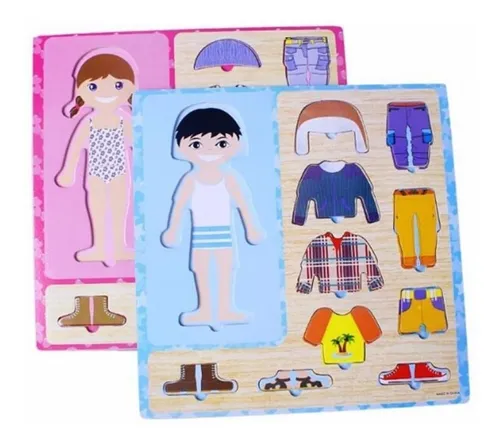 Juego De Encastre Madera Para Cambiar Ropa Rompecabezas