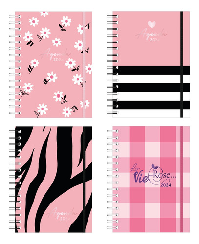 Agenda 2024 Semanal 16 X 22 Tapa Dura Diseño Black & Pink