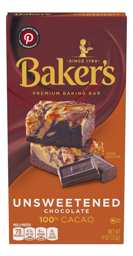 Bakers Premium Bar Baking Unsweet Chocolate 113g Importado