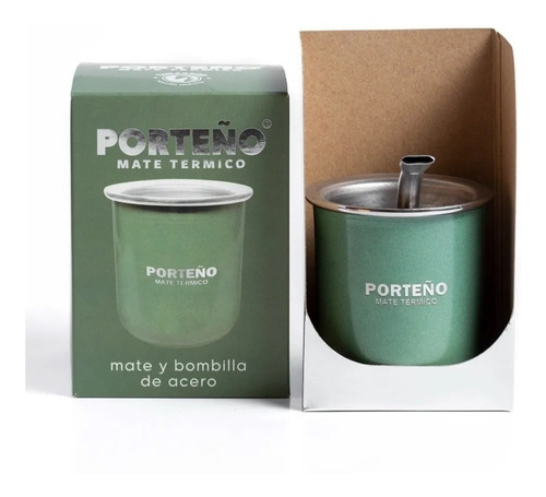 Mate Y Bombilla Porteño Acero Inoxidable Térmico Caja Regalo