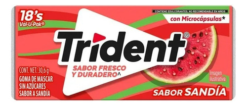 3 Pza Goma De Mascar Trident Sin Azúcar Sabor A Sandía 18 Pz