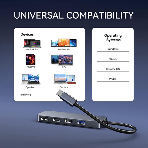 Hub Usb Tipo C 3.0 High Speed Aluminium Pro 4 Puertos
