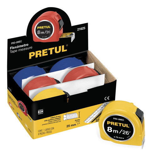 Flexómetro 8 M Cinta 25 Mm Por Pieza Pretul 21625