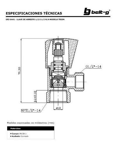 Llave De Arresto De 1/2 Metal Cromada Macho-hembra Belt-g Gs