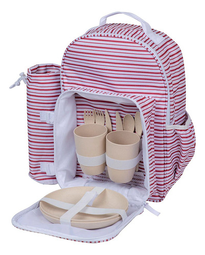 Mochila Cooler Set Picnic 2 Personas +vasos Platos Cubiertos