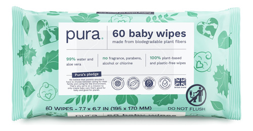 Pura Toallitas Para Bebe, 100% Libres De Plastico Y A Base D