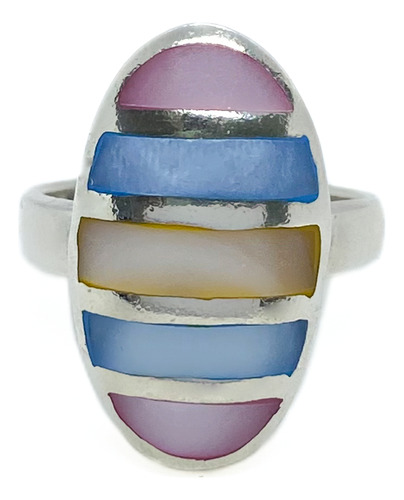 Anillo Ovalado Nácar Colores Plata 925 T:14 