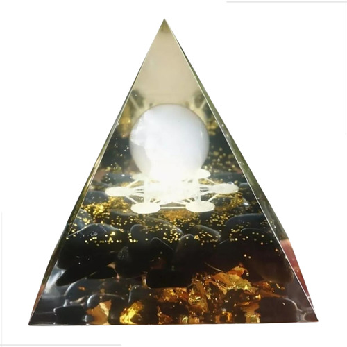 Pirâmide Orgonite Obsidiana Quartzo Branco Proteção Amor