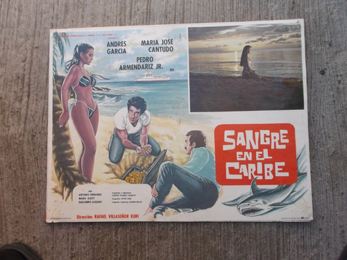 Antiguo Lobby Card Mexicano Sangre En El Caribe #8!