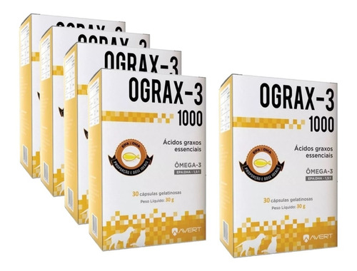 Omega 3 Ograx-3 1000 Para Cães E Gatos 5x30 Cápsulas Avert 